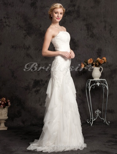 Trumpet/Mermaid Lace Sweep/Brush Train Strapless Wedding Dress