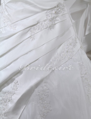 Ball Gown High Neck Chapel Train Sleeveless Satin Lace Wedding Dress