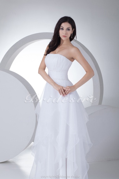 A-line Strapless Floor-length Sleeveless Satin Organza Wedding Dress