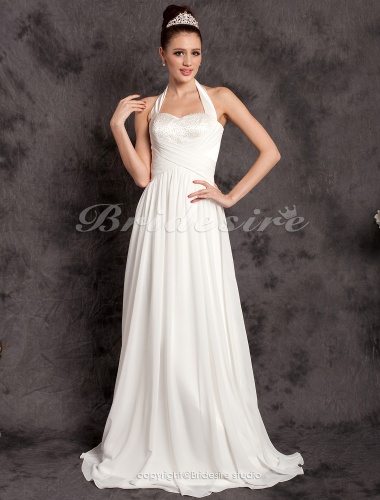 Sheath/Column Chiffon Floor-length Halter Wedding Dress