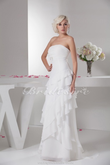 A-line Strapless Floor-length Sweep Train Sleeveless Chiffon Wedding Dress