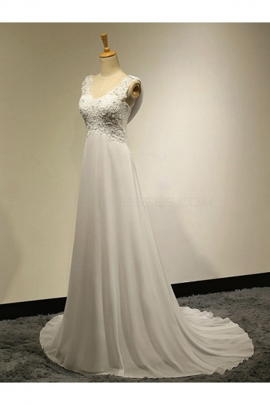 A-line V-neck Sleeveless Chiffon Wedding Dress