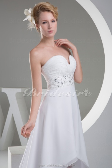 A-line Sweetheart Asymmetrical Court Train Sleeveless Chiffon Wedding Dress
