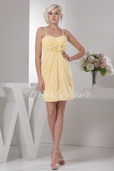 Sheath/Column Spaghetti Straps Knee-length Sleeveless Chiffon Bridesmaid Dress