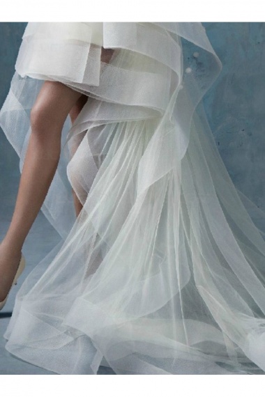 A-line Square Short Sleeve Tulle Wedding Dress