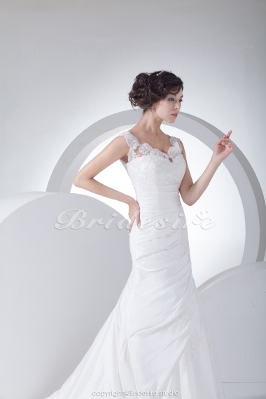 Trumpet/Mermaid Straps Court Train Sleeveless Taffeta Lace Wedding Dress