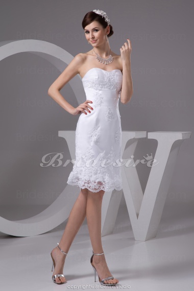 Sheath/Column Strapless Short/Mini Sleeveless Tulle Satin Wedding Dress