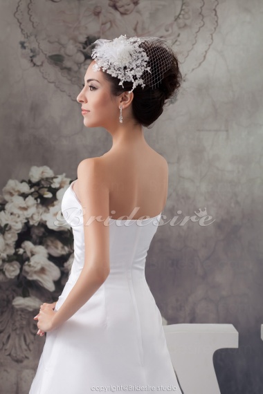 Ball Gown Strapless Court Train Sleeveless Satin Wedding Dress