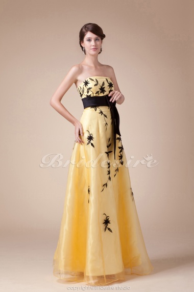 A-line Strapless Floor-length Sleeveless Satin Dress