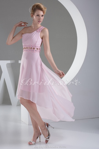 A-line One Shoulder Asymmetrical Sleeveless Chiffon Dress
