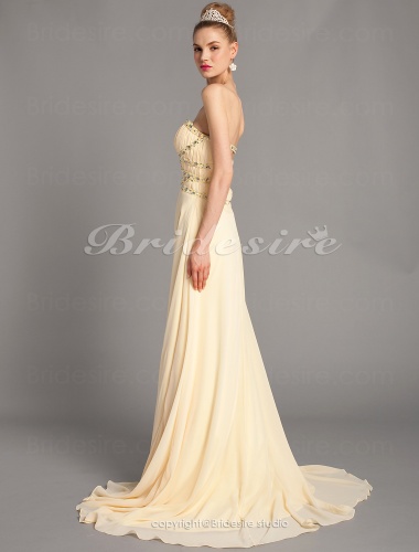 A-line Strapless Sweetheart Chiffon And Tulle Floor-length Evening Dresses