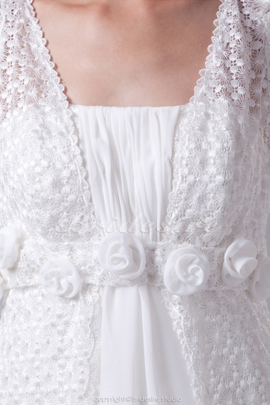 A-line Straps Chapel Train Sleeveless Chiffon Lace Wedding Dress