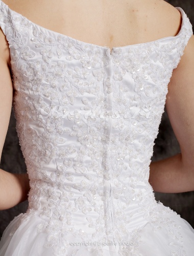 Ball Gown Organza Satin Chapel Train Off-the-shoulder Wedding Dress