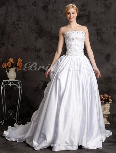 A-line Satin Cathedral Train Strapless Wedding Dress