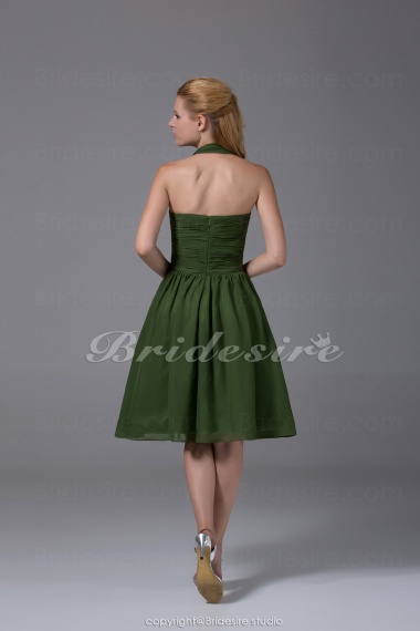 A-line Sweetheart Halter Knee-length Sleeveless Chiffon Dress