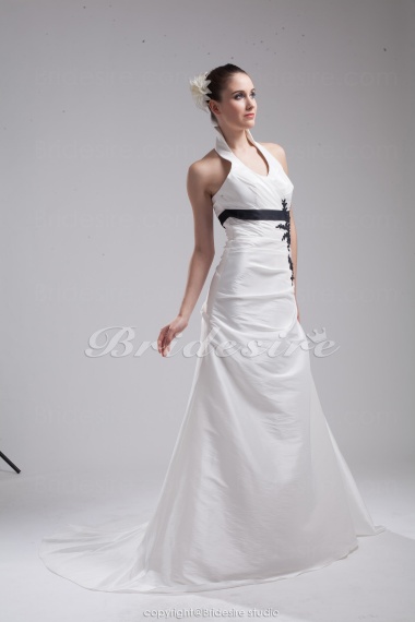 A-line Halter Court Train Sleeveless Taffeta Wedding Dress