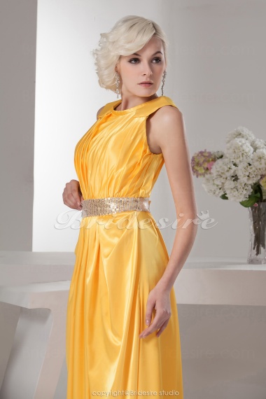 A-line Jewel Floor-length Sleeveless Stretch Satin Mother of the Bride Dress