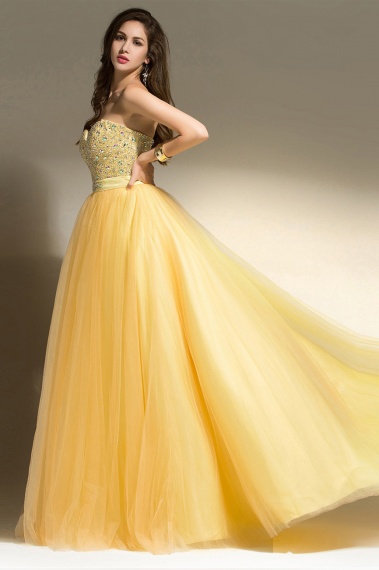 A-line Sweetheart Floor-length Tulle Prom Dress