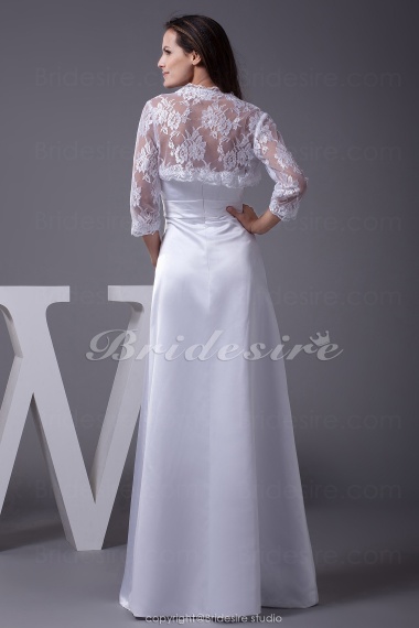 A-line Strapless Floor-length 3/4 Length Sleeve Lace Satin Wedding Dress