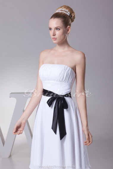 A-line Strapless Knee-length Sleeveless Chiffon Dress