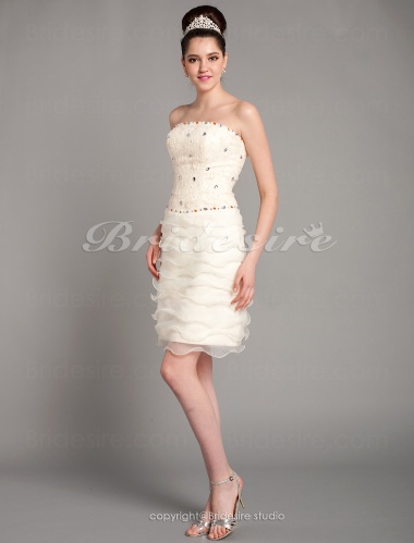 Sheath/ Column Satin Lace Short/ Mini Strapless Cocktail Dress