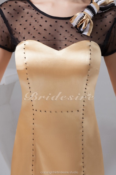 Sheath/Column Scoop Short/Mini Short Sleeve Satin Tulle Dress
