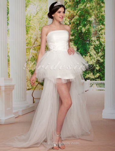 Ball Gown Asymmetrical Tulle Strapless Wedding Dress