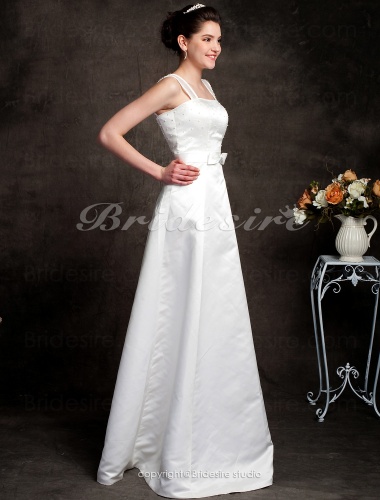 A-line Princess Satin Floor-length Wedding Dress with Bow
