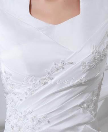 Ball Gown   Court Train Short Sleeve Satin Wedding Dress