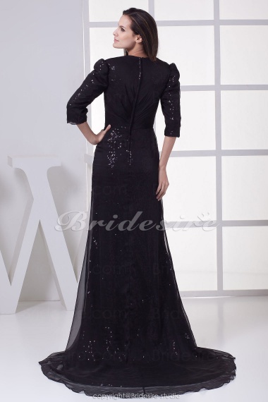 A-line V-neck Floor-length 3/4 Length Sleeve Chiffon Sequined Dress