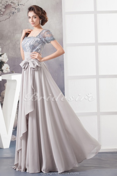 A-line Square Floor-length Short Sleeve Chiffon Lace Mother of the Bride Dress