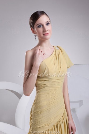 A-line One Shoulder Floor-length Short Sleeve Chiffon Dress