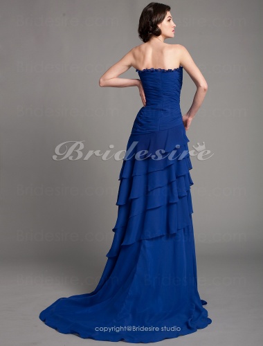 A-line Chiffon Sweep Brush Train Strapless Mother Of The Bride Dress