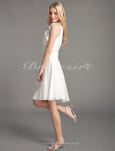 A-line Chiffon Over Elastic Satin Knee-length One Shoulder Bridesmaid Dress