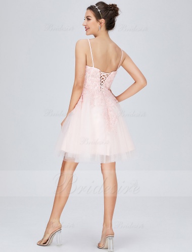 A-line V-neck Short/Mini Tulle Prom Dress