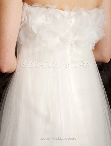 A-line Tulle Satin Asymmetrical Strapless Wedding Dress
