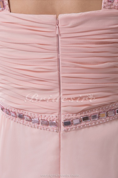 A-line Straps Floor-length Sleeveless Chiffon Dress