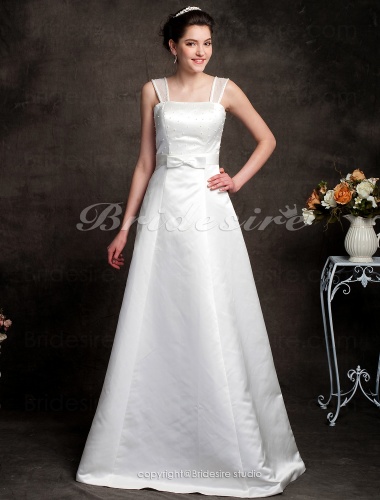 A-line Princess Satin Floor-length Wedding Dress with Bow