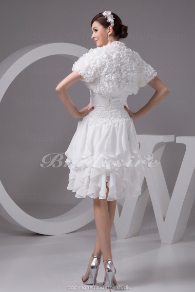 A-line Strapless Knee-length Short Sleeve Chiffon Dress