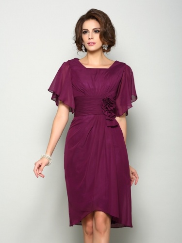 A-line Square Short Sleeve Chiffon Mother of the Bride Dress