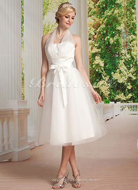 tea length halter wedding dress