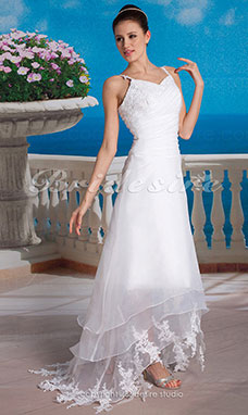 A-line Organza Asymmetrical V-neck Wedding Dress