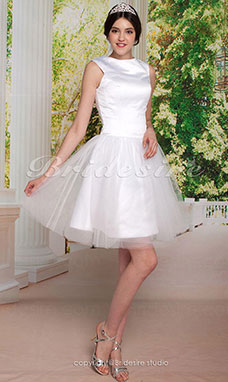 Audrey Hepburn Funny Face Ball Gown Knee-length Satin Tulle Bateau Wedding Dress