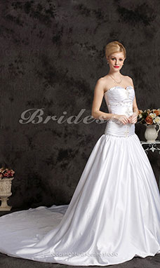 Ball Gown Satin Cathedral Train Sweetheart Wedding Dress With Ruched Waist
