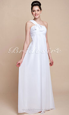 Empire Chiffon Over Elastic Satin Floor-length One Shoulder Bridesmaid/ Wedding Party Dress