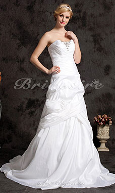A-line Court Train Taffeta Satin Side-draped Sweetheart Wedding Dress
