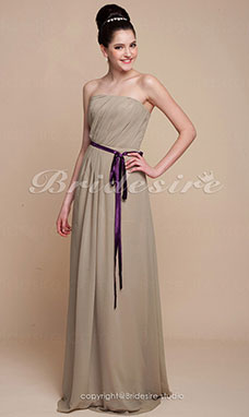 Sheath/ Column Floor-length Chiffon Strapless Bridesmaid Dress