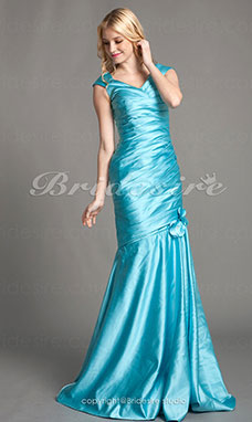 Trumpet/ Mermaid Satin Floor-length V-neck Bridesmaid Dress
