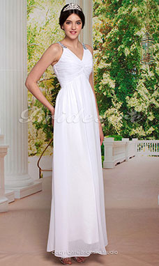 Sheath/ Column Chiffon Floor-length V-neck Wedding Dress