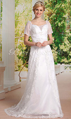 A-line Lace Sweep/ Brush TrainOff-the-shoulder Wedding Dress